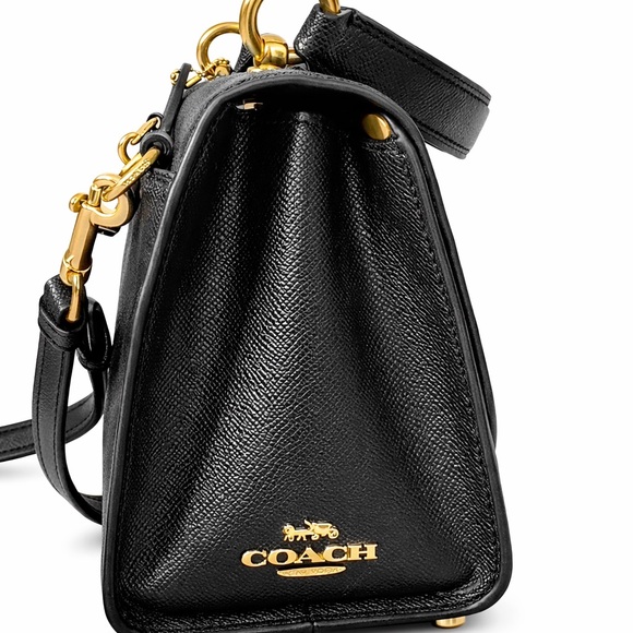 COACH Tilly Crossbody Top Handle Twist Lock Black Gold Leather Bag - Picture 4 of 5